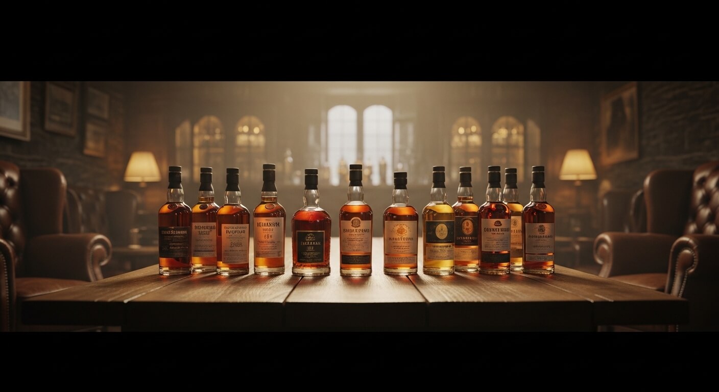 Nieuwe Scotch whisky flessen voor World Whisky Day 2026 met Schots Highlands landschap