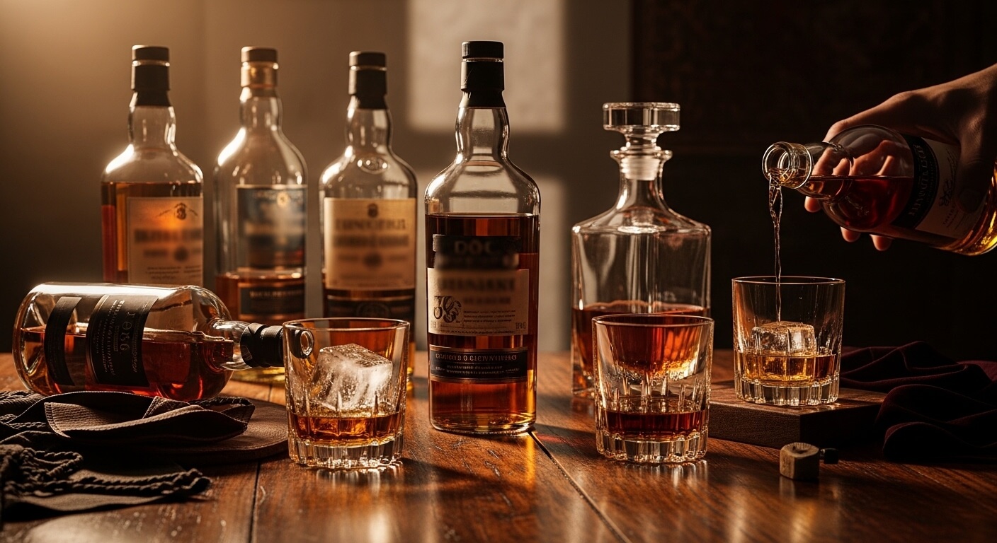International Spirits Challenge 2026 bekroonde Scotch whisky flessen met Schots landschap