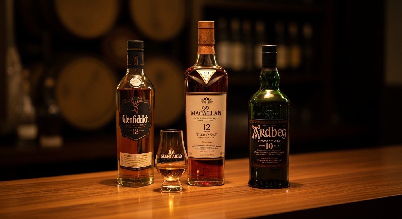 Jack Daniel's Tennessee whiskey flessen met Amerikaanse distilleerderij op de achtergrond
