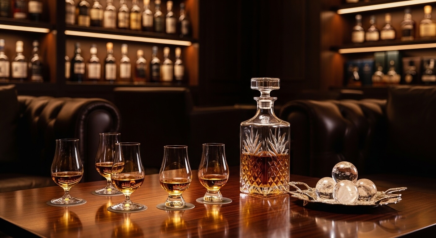 De beste Duitse whisky's van de Excellence of Whisky Awards 2026, flessen op een rij met een sfeervolle achtergrond