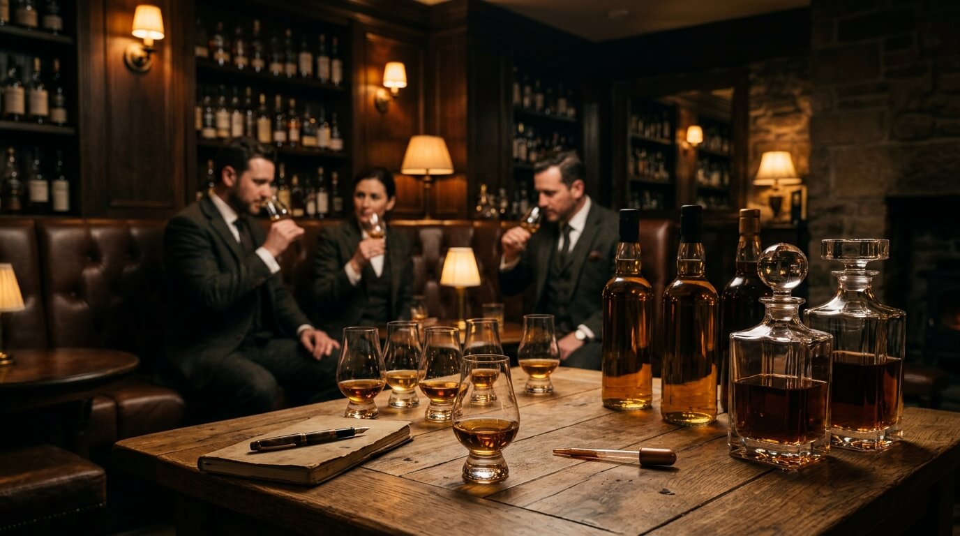 Beste Scotch whisky IWSC 2026 flessen tegen Schotse highlands achtergrond