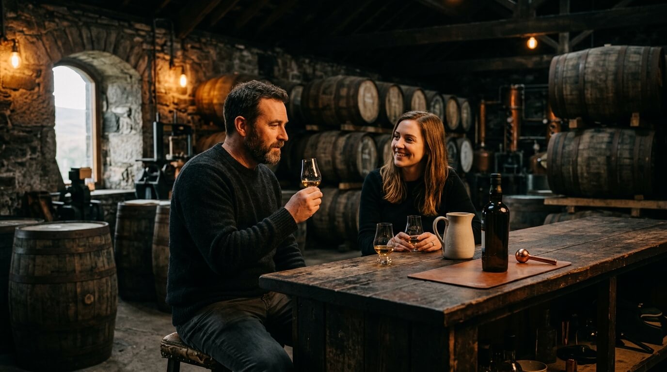 Torabhaig Taigh single malt scotch whisky flessen op het eiland Skye