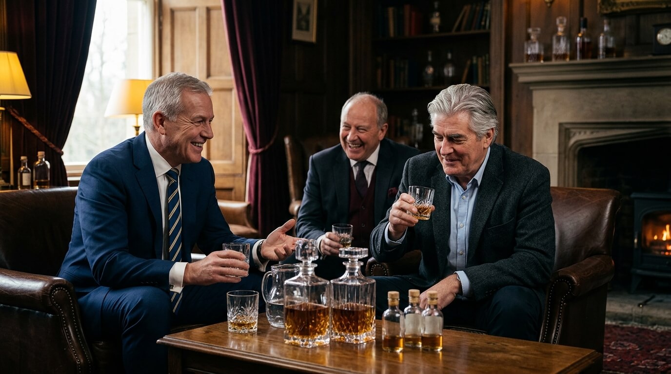 Schotse whisky flessen met Highlands landschap na afschaffing importheffingen