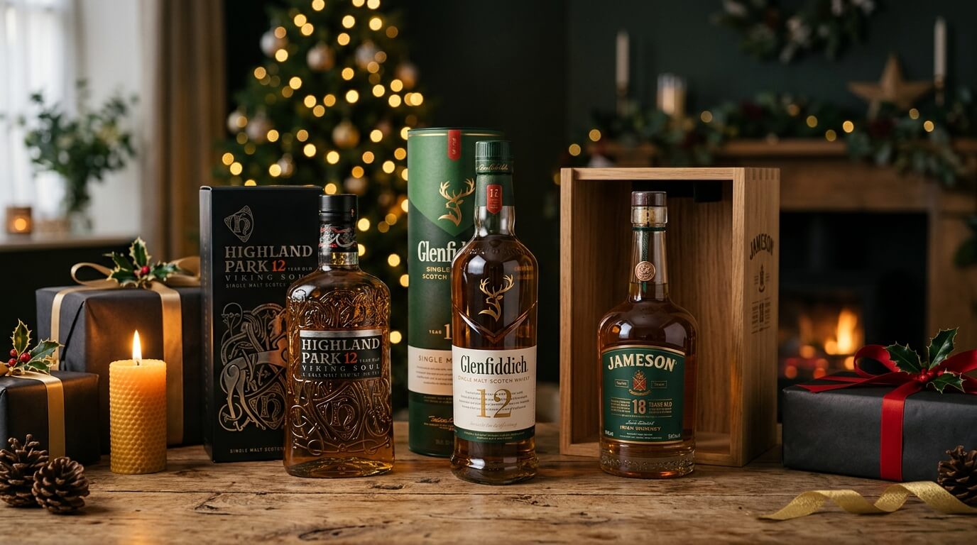 De beste whisky voor Kerst, feestelijke flessen bij kaarslicht en kerstsfeer