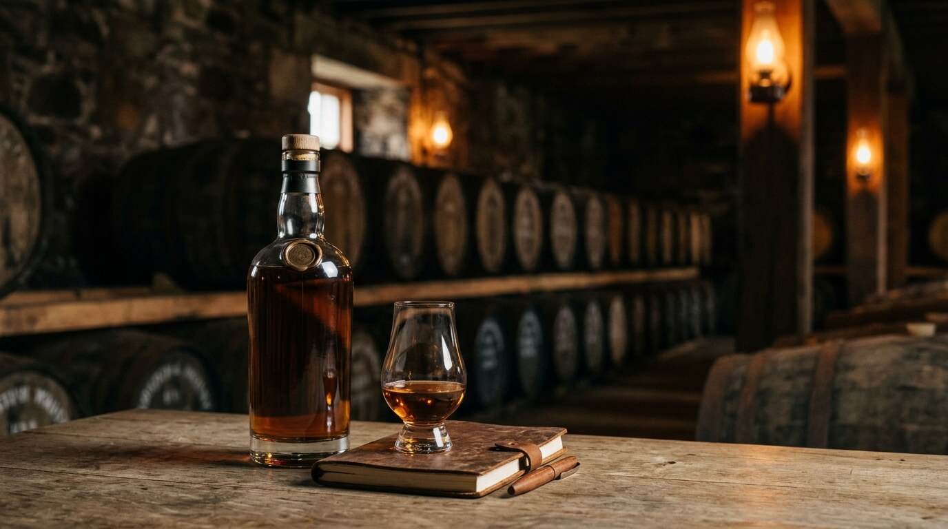 The Balvenie Final Fifty Collection whisky flessen met Speyside landschap op de achtergrond