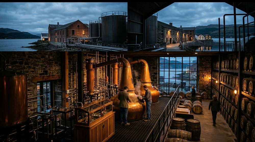 Ardrishaig distilleerderij whiskyflessen aan het Crinan Canal in Argyll Schotland