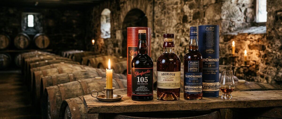Cask strength whisky flessen op vatsterkte onder 80 euro voor een sfeervolle Schotse achtergrond
