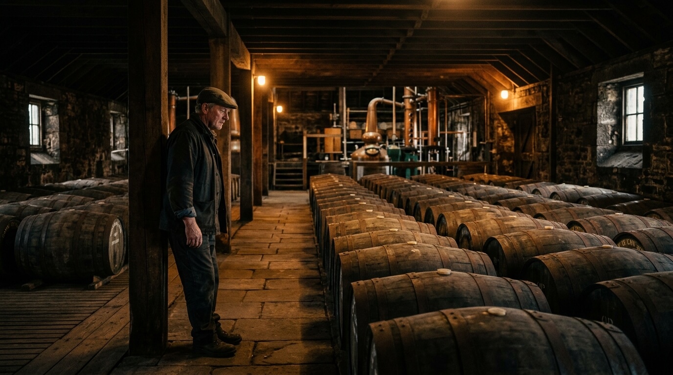 Ian Macleod whiskyproductie Glengoyne en Tamdhu flessen in Schots landschap
