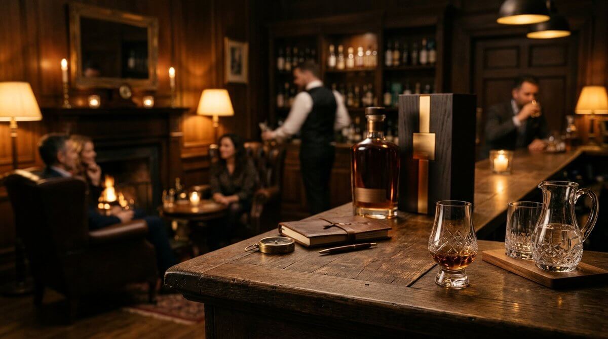 Bowmore Captivo Sherry Cask Pursuit 20YO Islay-whisky flessen aan de rotsige kust van Islay