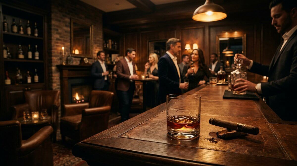 The Dalmore 18 Year Old Cigar Malt whisky flessen met Highlands-landschap op de achtergrond