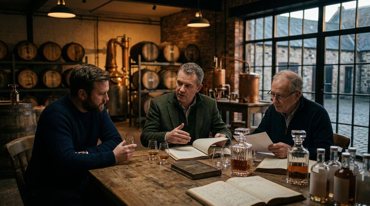 Amerikaanse bourbon whiskey flessen voor houten vaten, thema thuis whiskey stoken en federaal verbod