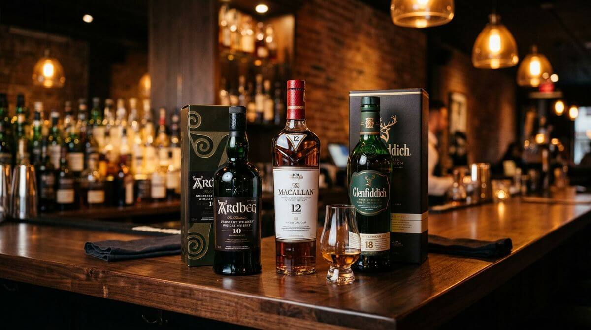 Mash bill graansamenstelling whisky met bourbonflessen en houten vaten