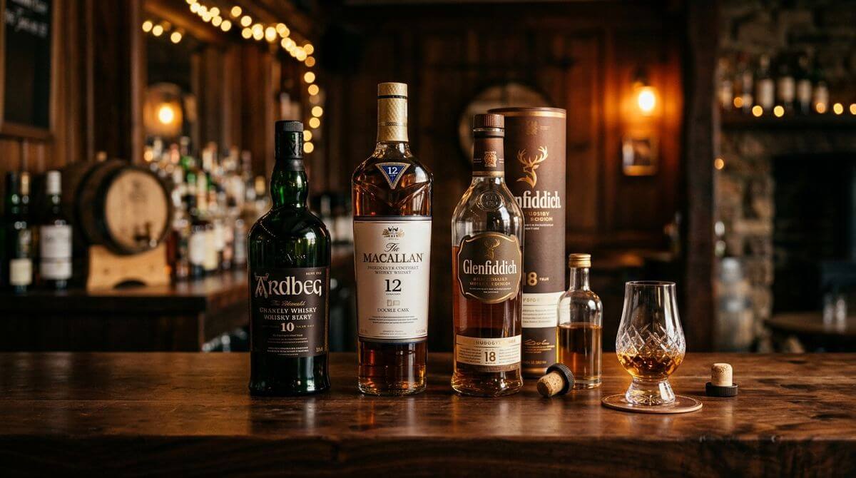 Whisky adventskalender 2026 flessen en proefglaasjes met warme kerstsfeer